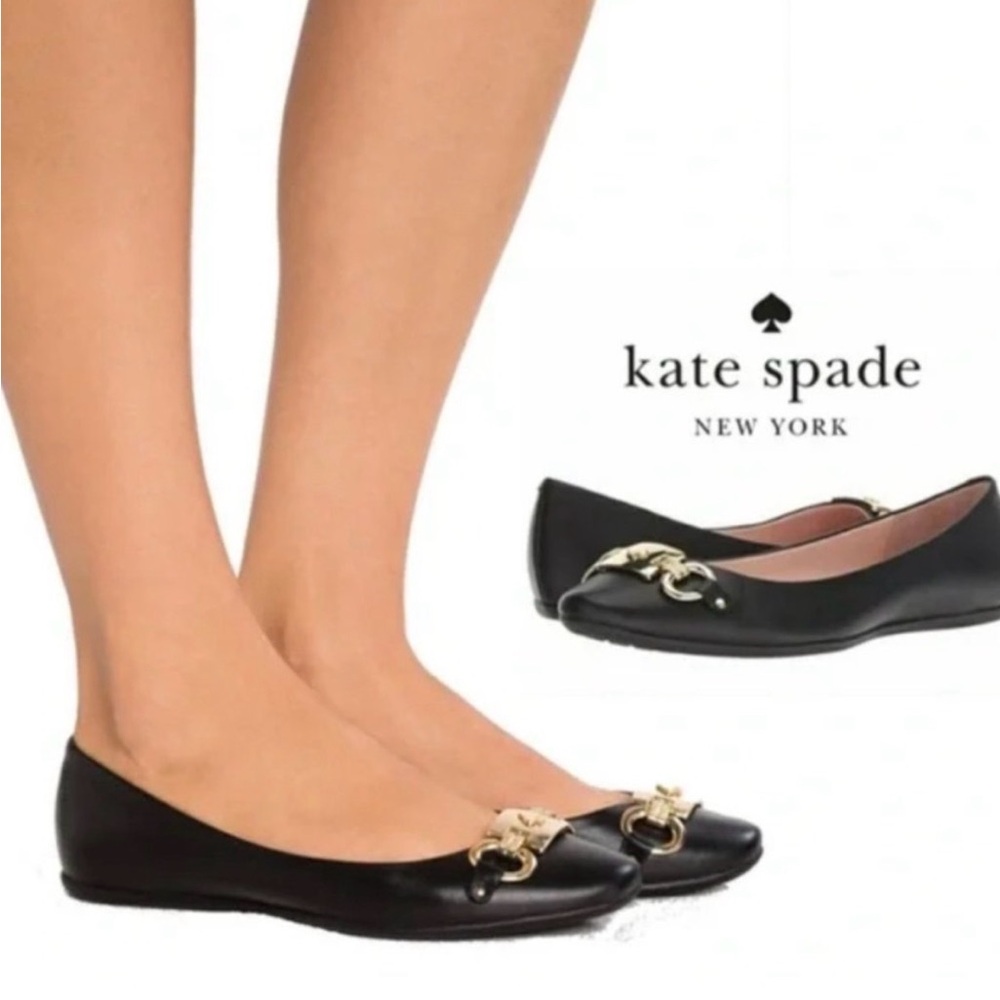 Kate Spade Payton Black Leather Ballerina Flat Size 6  ♠️